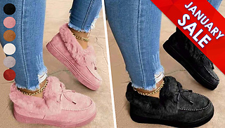 Bowknot Suede Faux Fur Moccasin Shoes - 6 Sizes & 6 Colours