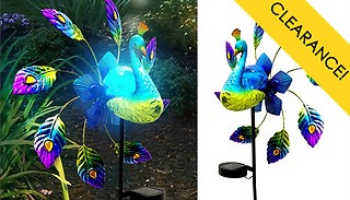 Painted Iron Windmill Peacock Solar Light