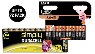 12 to 72-Pack of Duracell Simply Batteries - AA or AAA
