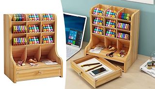 Wooden Pen Organizer with Drawer - 3 Colours