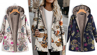 Autumn Print Fleece Lined Hooded Jacket - 8 Sizes & 3 Colours