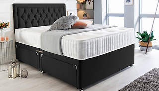 Black Suede Divan Bed & Memory Mattress - 6 Sizes & Optional Drawers