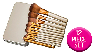 12-Piece Makeup Brush Set With Metal Case