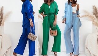 Casual Loose-Fitting 2-Piece Blouse and Trousers Set - 5 Colours, 5 Si ...
