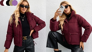 Cropped Stand-Collar Zipper Puffer Coat - 5 Colours, 4 Sizes 