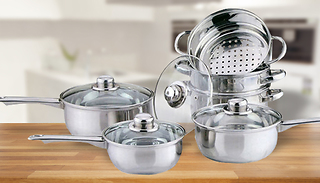 10-Piece Stainless Steel Cookware and Steamer Set