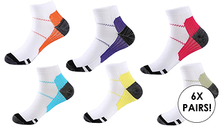 6 Pairs of Sports Breathable Compression Ankle Socks - 2 Sizes