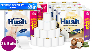 36-Pack of Hush Luxury Scented 3-Ply Toilet Rolls - 2 Designs