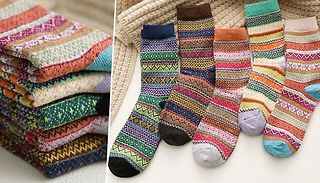 5 Pairs of Women's Fair Isle Pattern Winter Socks