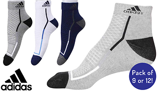 9 or 12-Pack of Adidas Cushioned Ankle Socks - Assorted Colours
