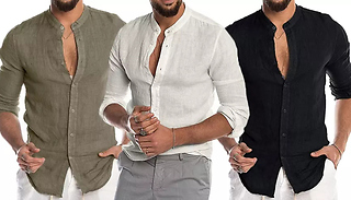 1 or 2 Men's Mandarin Collar Shirts - 4 Colours & 5 Sizes
