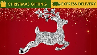 Swarovski Elements Rhodium-Plated Reindeer Brooch