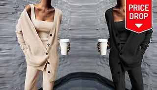 3-Piece Knitted Cardigan Loungewear Set - 5 Sizes & 3 Colours