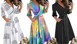 Long-Sleeved Tie Waist Midi Shirt Dress - 6 Colours & 5 Sizes