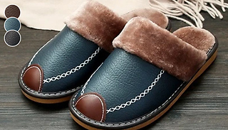 Men's Winter Faux Leather Indoor Slippers - 4 Colours & 7 Sizes
