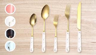 Marble Style 5-Piece Cutlery Set - 4 Colours