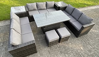 11-Seater Rattan Outdoor U-Shaped Sofa & Table Furniture Set