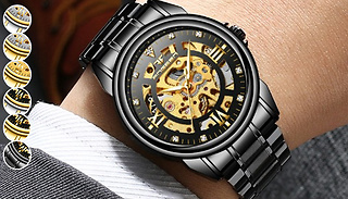Men's Hand Assembled Stainless Steel Skeleton Watch - 9 Designs