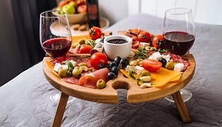 Folding Charcuterie Board Table with Wine Glass Holders