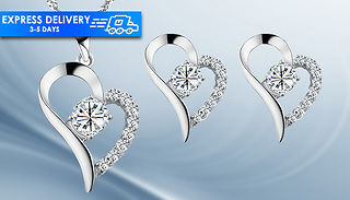 18ct White Gold Plated Heart Necklace & Earrings with Free Gift