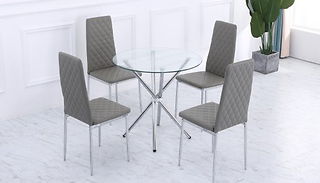 Orsa Round Dining Table & Quilted Chairs Set