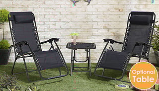 2x Zero-Gravity Chairs and Table Set - 2 Options