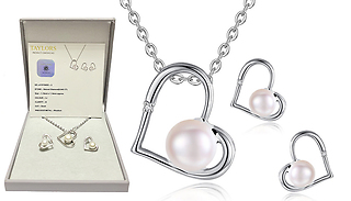 Genuine Diamond and Freshwater Pearl Pendant & Earring Set