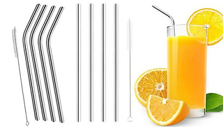 Pack of 4 Stainless Steel Drinking Straws with Cleaning Brush