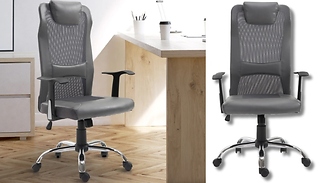 Vinsetto Grey PU-Leather Office Chair - With Adjustable Height & Rocki ...