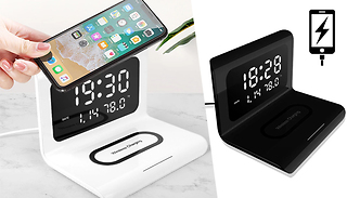 Digital Alarm Clock with QI Compatible Wireless Charger - 2 Colours