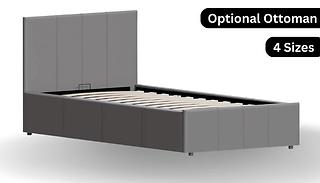 Grey Faux Leather Bed Frame or Ottoman Bed Frame - 4 Sizes