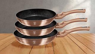 3-Pack Metallic Line Frying Pan Set - 3 Colours