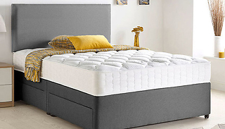 Grey Chenille Divan Bed, Headboard &amp; Memory Mattress plus Optional Storage...