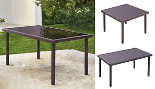 4 or 6-Seater Rattan Frame Glass Top Table - 2 Colours