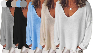 Women's Loose Fit Deep V-Neck Casual Top - 5 Colours & 8 Sizes