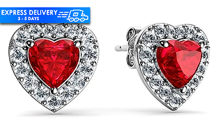 Heart Cut Created Red Diamond Stud Earrings