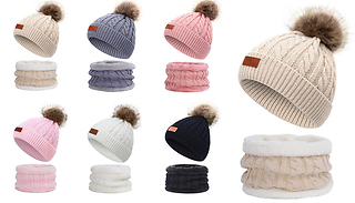 Kids Bobble Hat & Furry Circle Scarf Set - 6 Colours