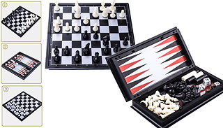 3-in-1 Chess, Backgammon & Checkers Game Board