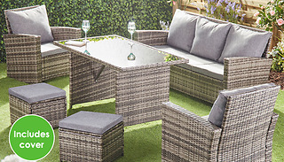 Grey Rattan 7-Seater Garden Dining Set with Cover