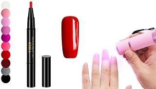 Glamza Gel Polish Nail Pen & Optional Portable LED Dryer - 10 Colours