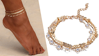 Triple Chain Gold & Crystal Anklet