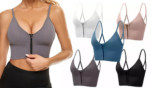 Front-Zip Padded Ribbed Sports Bra - 6 Colours & Sizes