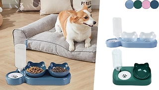 Pet Feeder Bowl with Automatic Water Fountain - 2 Styles, 4 Colours