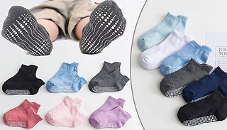 6 Pairs of Kids Non-Slip Cotton Trainer Socks - 4 Designs & 3 Sizes