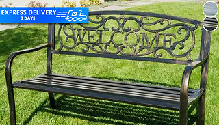 'Welcome' Metal Slatted Garden Bench - Bronze or Grey