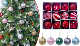 Set of 12 Christmas Tree Baubles - 6 Colours