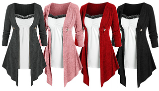 2-in-1 Lace Detail Cardigan Top - 4 Colours & 6 Sizes
