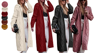 Women's Hooded Long Knitted Cardigan - 6 Colours & 5 Sizes