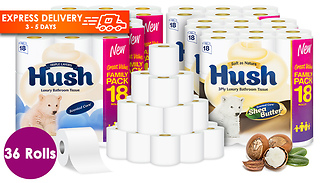 18, 36 or 72-Pack of Hush Luxury Scented 3-Ply Toilet Rolls - 2 Design ...