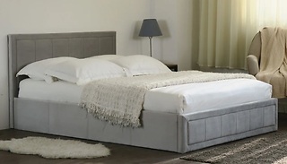 Double Plush Grey Velvet Gas-Lift Bed + Free Headboard 